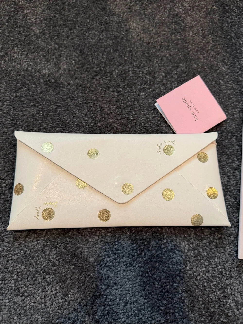 NEW Set of Kate Spade Snap Envelope Pouch with Gold Polka Dots and Notepad